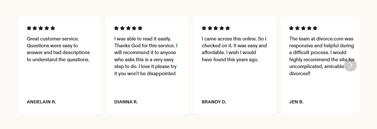 Screenshot of divorce service